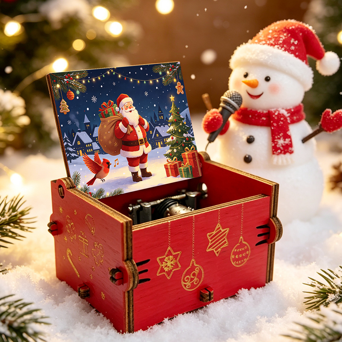 TEMU Hand-crank Music Box With Santa Claus Sound - Artificial Wood Suitable For Christmas, Thanksgiving, Valentine's Day Tabletop Decor - Vintage