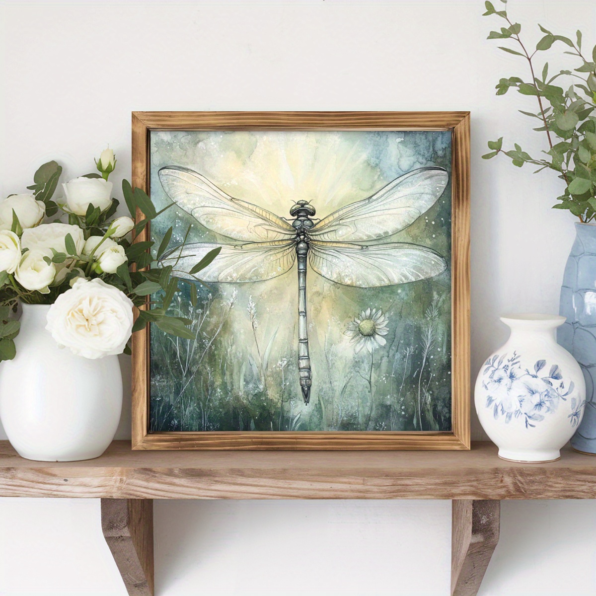 TEMU 1pc A Rustic Dragonfly Frame Sign, Measuring 8x8 Inches, Designed For Use Without Electricity Or Batteries, Suitable For Home, Kitchen, Bedroom,