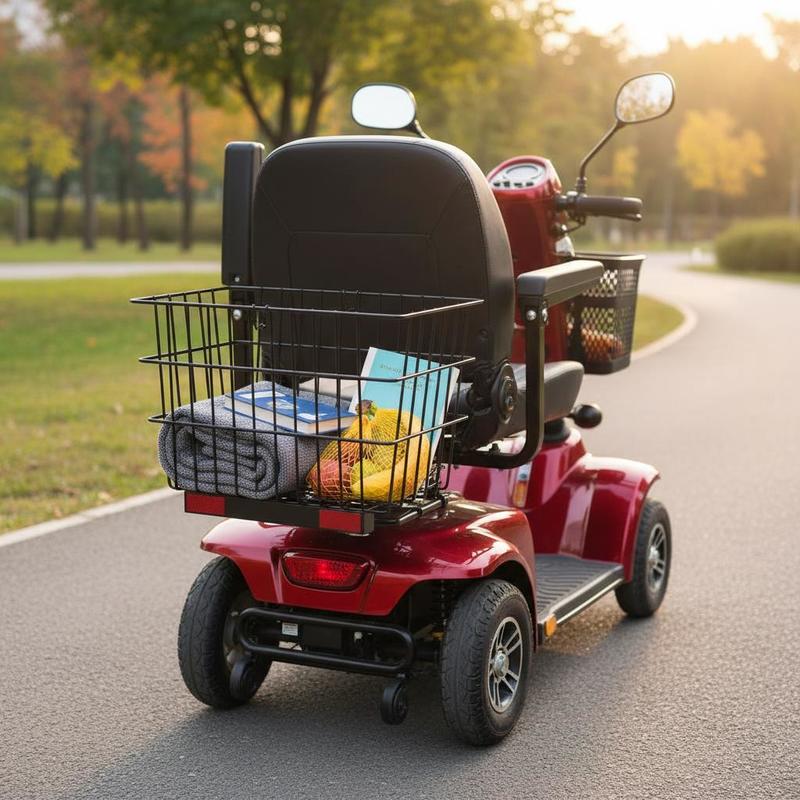 Image of Mobility Scooter Rear Basket, 39x30x30cm, Luggage Basket For Senior Scooters, Works With 1-inch Receiver, Foldable Metal Wire Basket, Compatible With Most Mobility Scooters And Mobility Aids