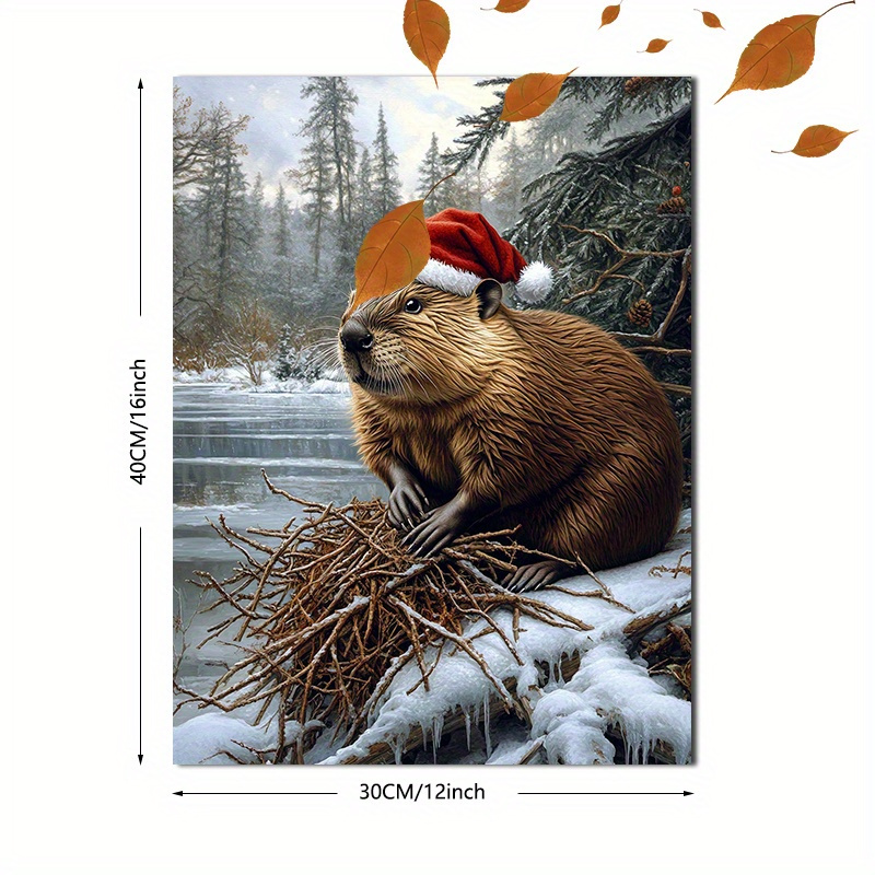 beaver in santa hat canvas art modern oil painting Temu Nigeria
