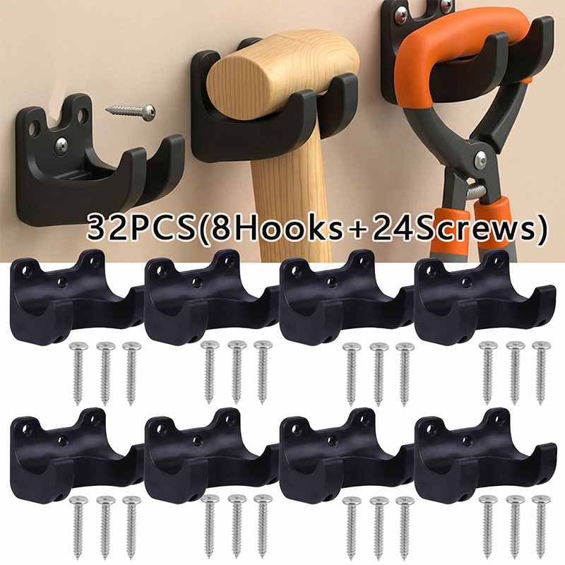 TEMU Support mural de rangement pour outils de jardin 32 pièces, compatible avec la plupart des équipements de jardinage et de cour, inclut 8 cintres
