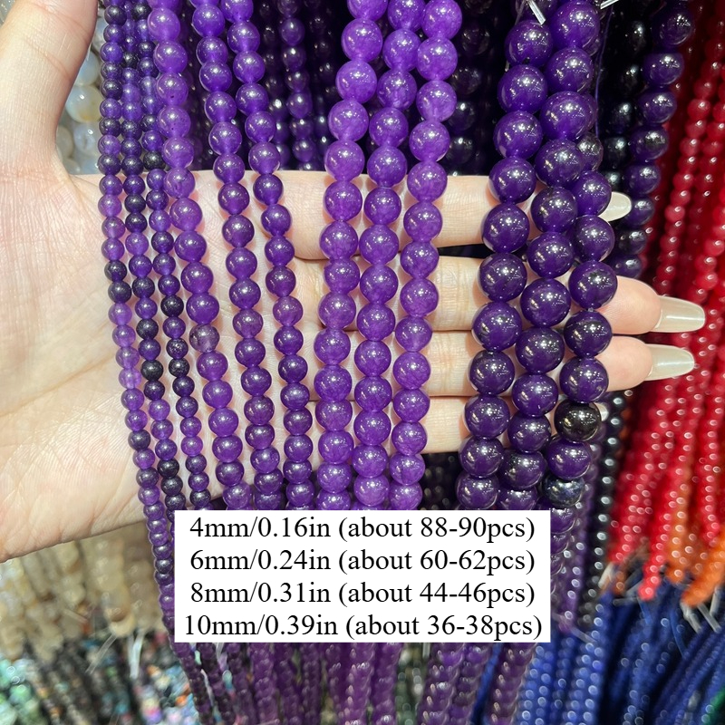 TEMU Fumosik Natural Amethyst Stone Beads - 4/6/8/10mm Smooth Round Gemstones Suitable For Making, Suitable For Bracelets, Necklaces, Earrings, Retro