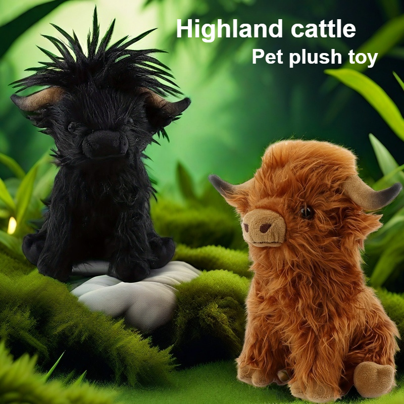 

1pc Scottish Highland Cow Plush Toy - Soft Polyester Filled, Dog Doll, Pet Supplies, Dog Toy, Home Decor, Ideal For Holidays & Birthdays, No Battery Required