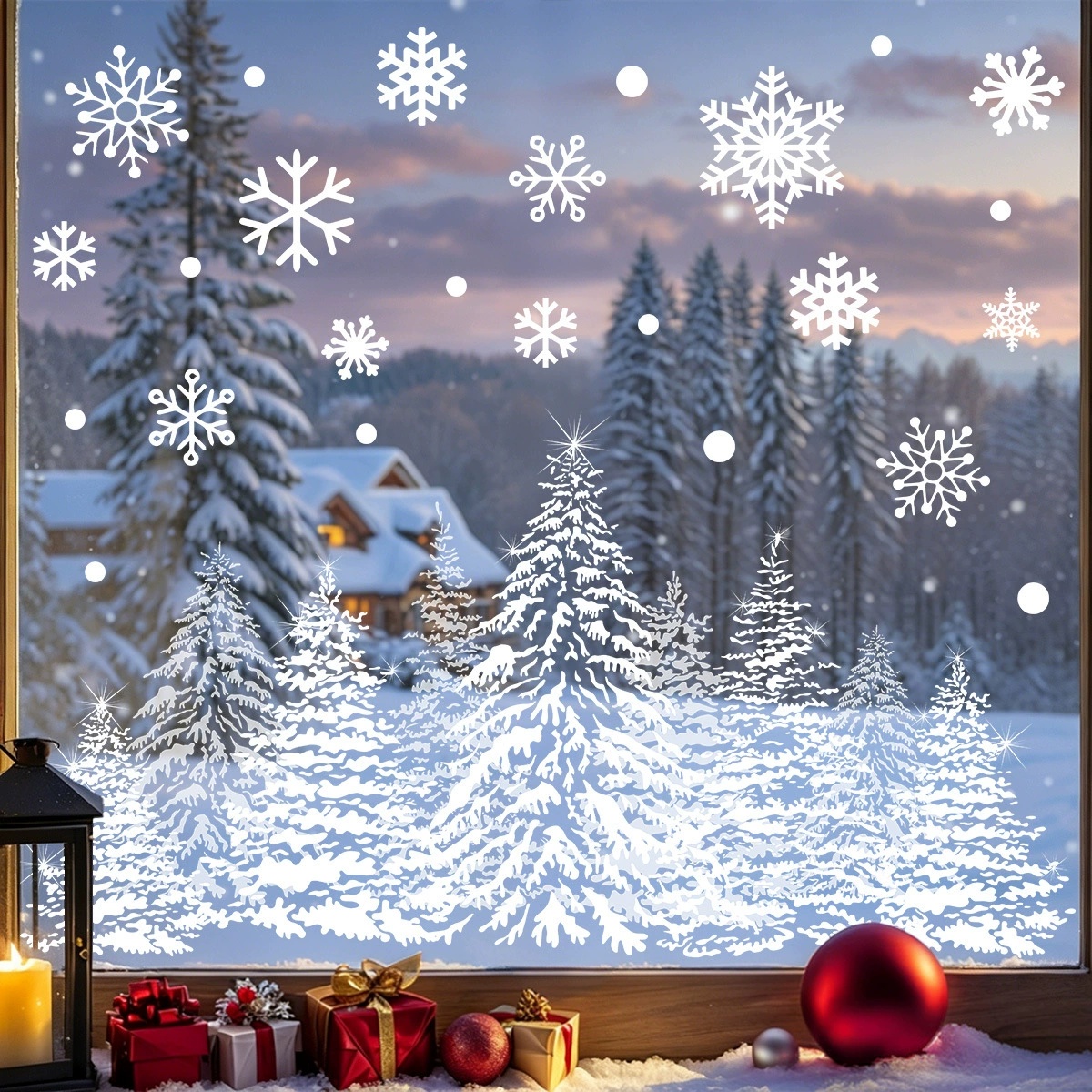 TEMU 1pc Winter Snowflake Christmas Tree Static Window Cling, White Snowflake And Pine Tree Pattern Window Sticker, Christmas Holiday Door And Window
