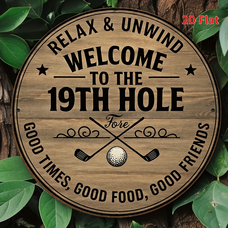 TEMU 2d Flat, 1pc Golf Course Wall Decor - Welcome To Hole Sign, Artificial Wood Round Suitable For Home, Bar, Cafe, Garage Decoration With English