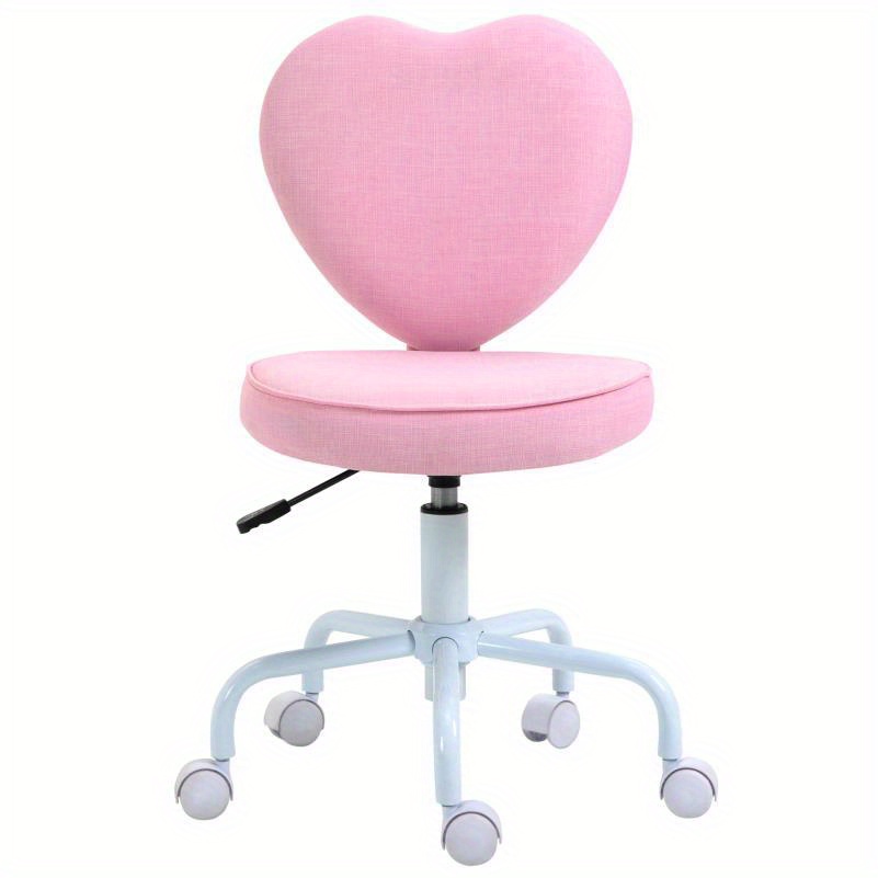   Upholstered Linen Fabric Adjustable     Computer Chair with 40x50cm Height 79 to 89cm, Ergonomic Seating, Adjustable Height Chair, Heartshaped Design,   Decor, Durable Fabric, Breathable Material, Lightweight Chair, Compact Seating, Home Decor Lovers, Small  
