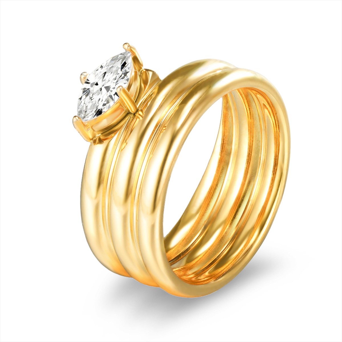 Golden-Tone Multi-Band Solitaire Ring, Luxury Statement