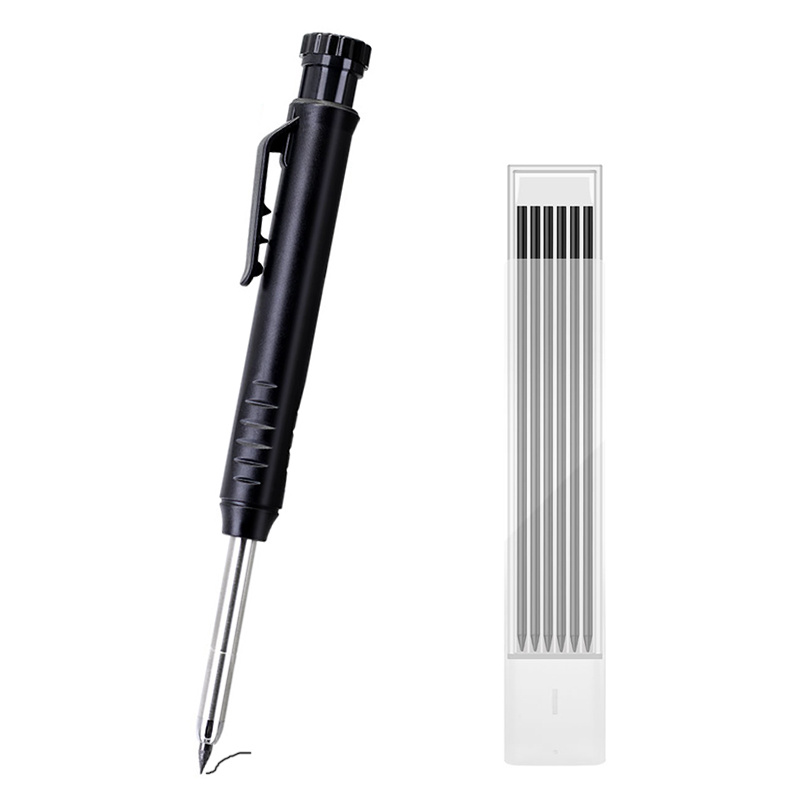 40mm Long Nose Woodworking Pencil Set - 1 Pen+6 Tips Built-in Sharpener For Deep Hole Marking - Affordable , Superior Quality, Providing For Carpenters