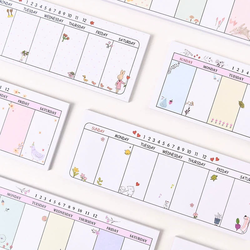 TEMU Twee Willekeurige Creatieve Kantoorartikelen Cartoon Verplaatsbare Plaknotities Lange Strip Weekplanner Notitieblok Dagelijkse Planning Planner