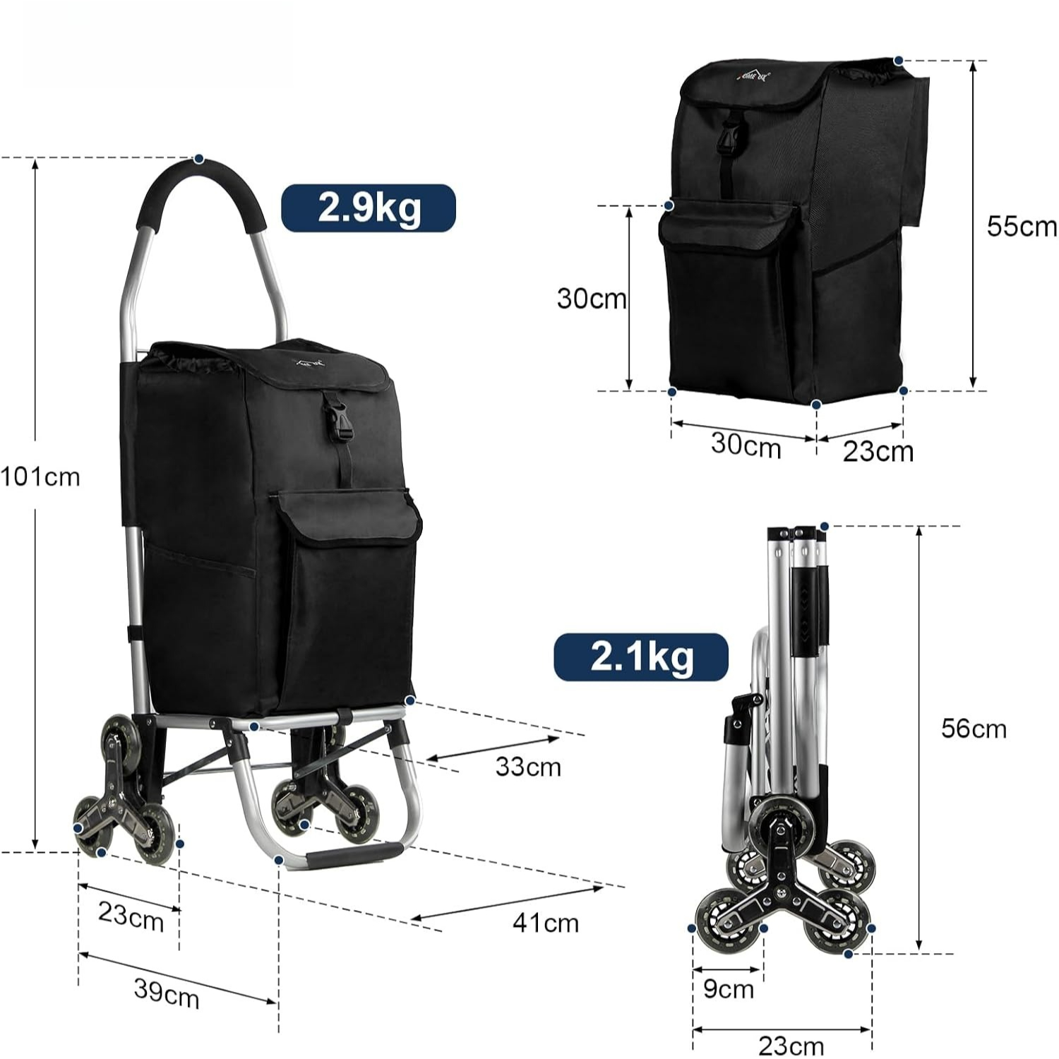 1pc Large Capacity Folding Utility Cart With Removable Carry Bag & Back Panel Pocket - Heavy-duty Metal Frame Shopping Cart Suitable For Groceries, Travel,, - Easy Assembly, Portable Storage Cart