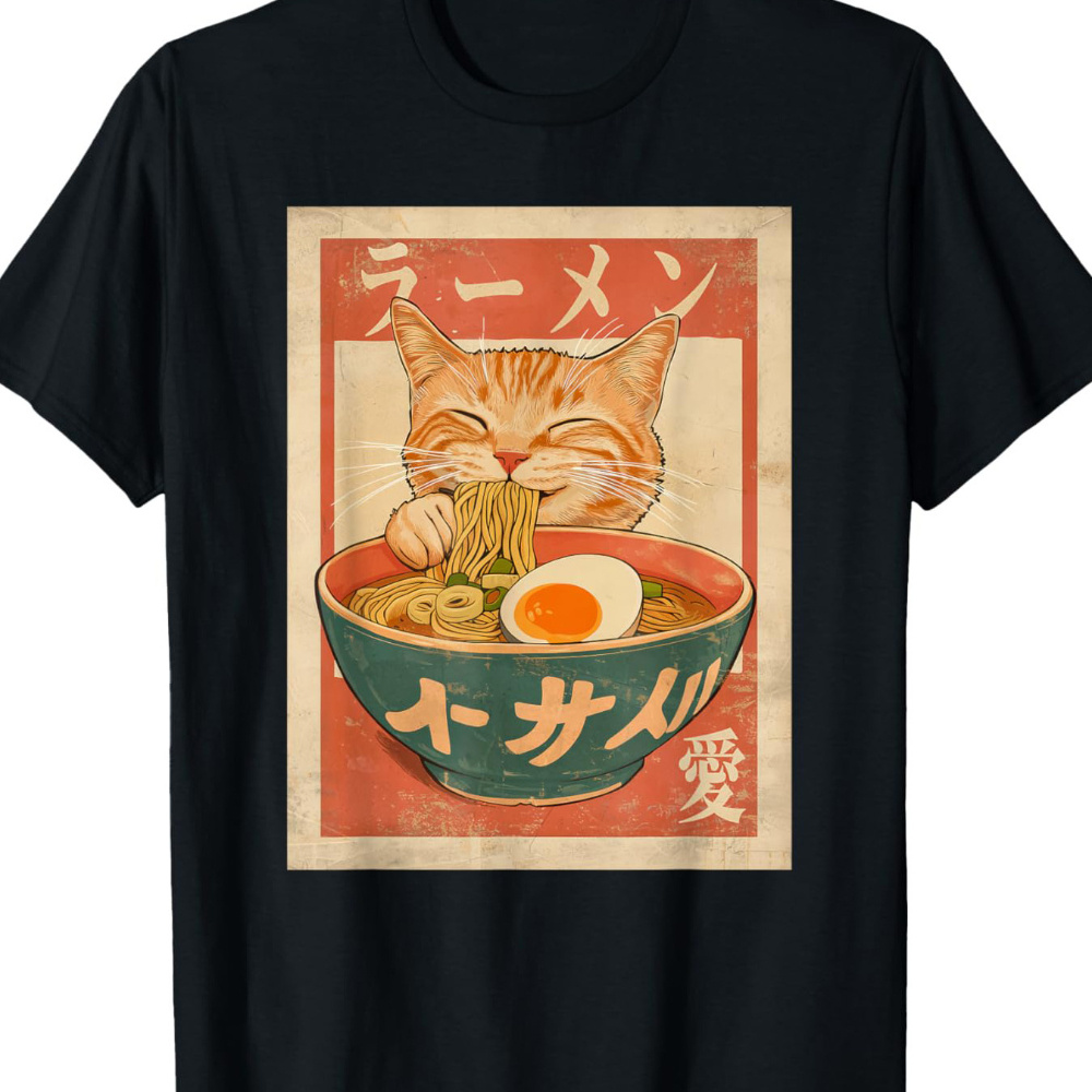 

Funny Japanese Vintage Graphic T-shirt Men' Trend Cotton Round Neck Casual Letter Printed Funny T-shirt