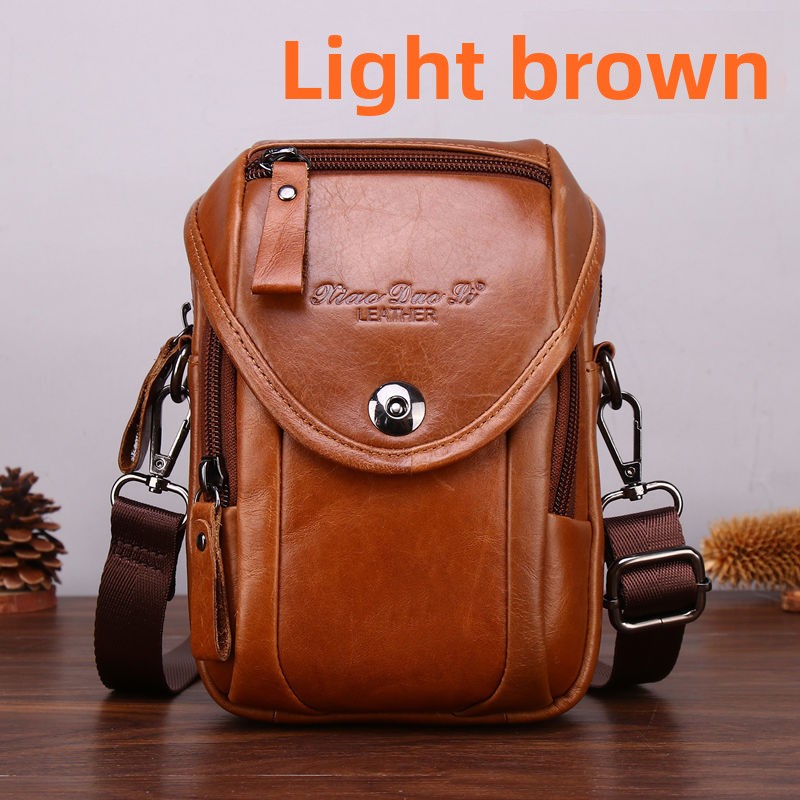 Image of Men's Vintage Full-grain Leather Waist Belt Bag, Multi-zipper Cell Phone Crossbody Bag, Detachable Strap Belt Loop Pouch For Outdoor Cycling Travel