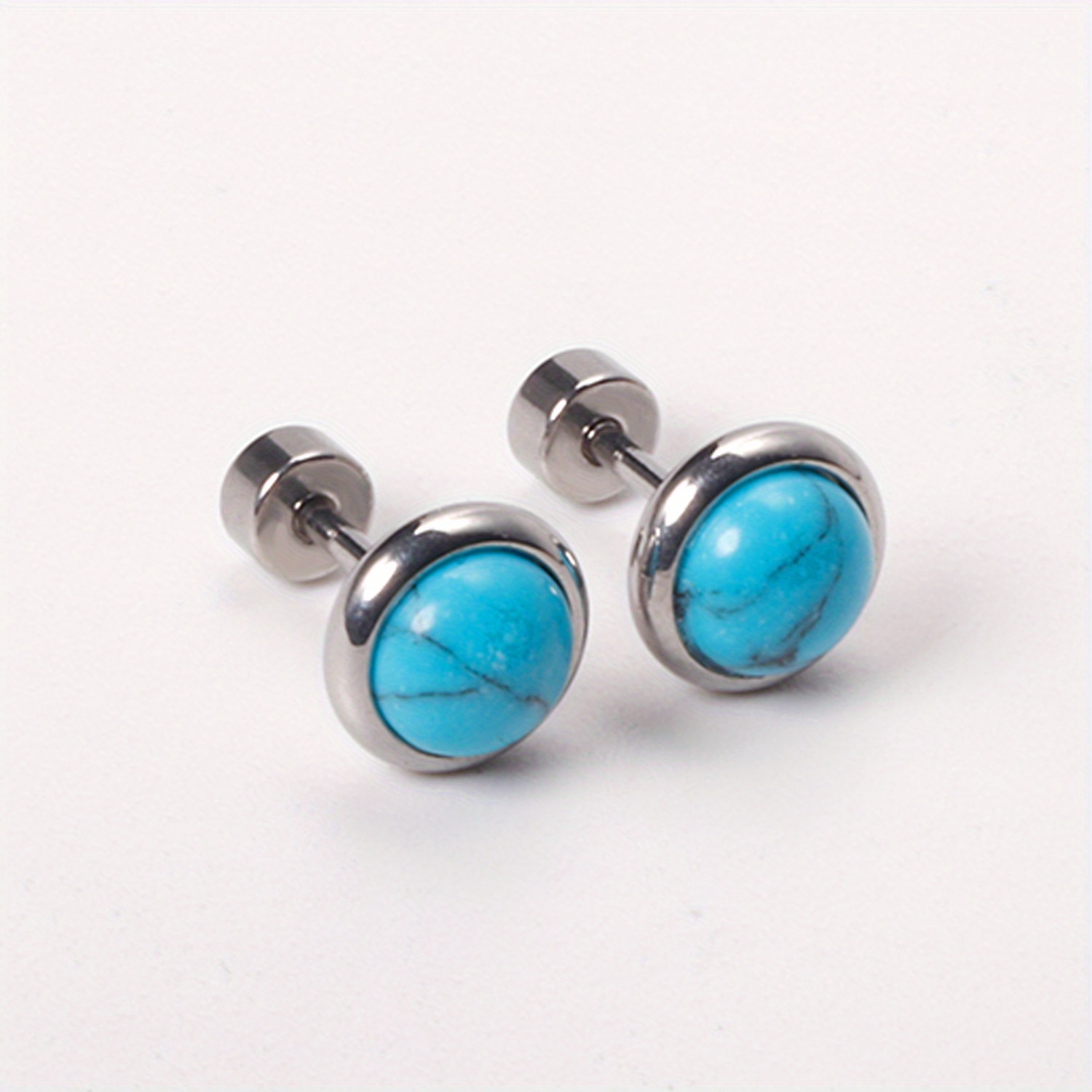 E-shop 1 Paar Unisex Mode Hip Hop Blau Türkis Runde Edelstahl Ohrstecker Mittelgroß Damenmode Sphärische Ohrringe Trend Ohrringe