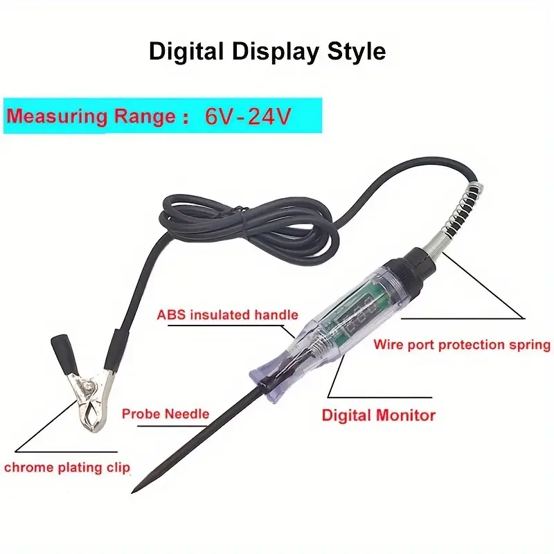 6V-24V Digital Power Probe Circuit Tester – Gearzaar, 13ft Cable, Continuity Testing