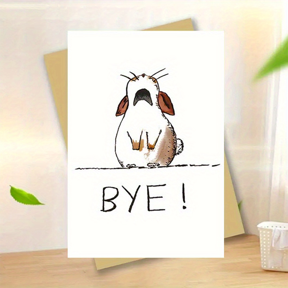 Image of 1pc Funny Humorous Goat-themed Farewell Card With Envelope, 11cm X 16cm - Design Of A Rabbit Pattern Raised, "bye!" Goodbye Greeting For , Family, Colleagues - Unique Send- Card For Anyone