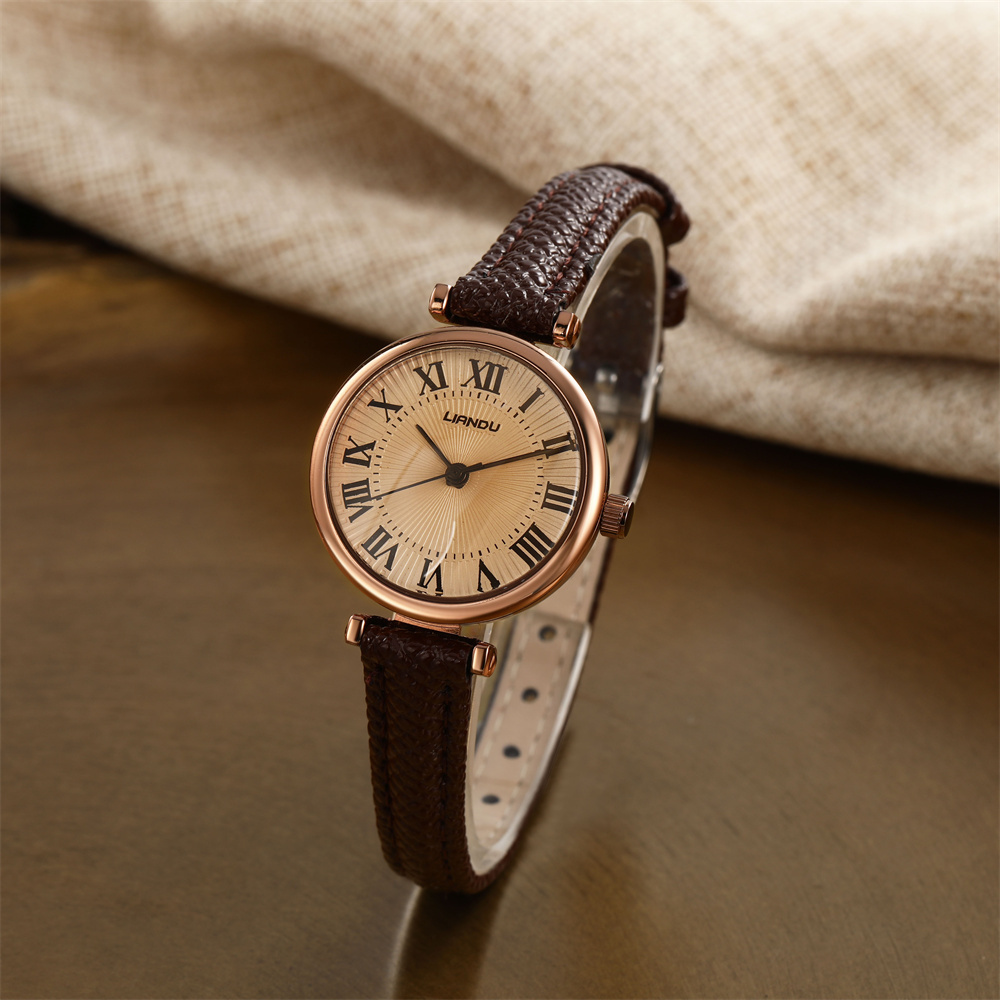 TEMU 1pc Women's Vintage Style Quartz Watch, Faux Leather Strap, For Daily Wear, Back-to-school, Graduation, Thanksgiving - Ideal Gift For Couples,