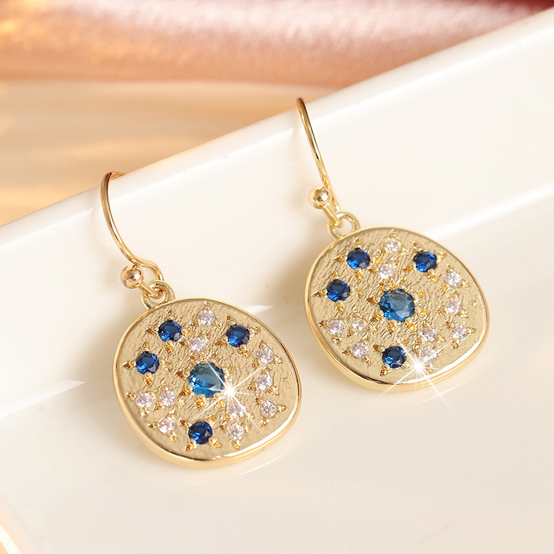TEMU Minimalist Inlaid Blue White Cubic Synthetic Zirconia Dangle Women's Earrings Golden Color Geometry Daily Wear Party Jewelry Anniversary Gift