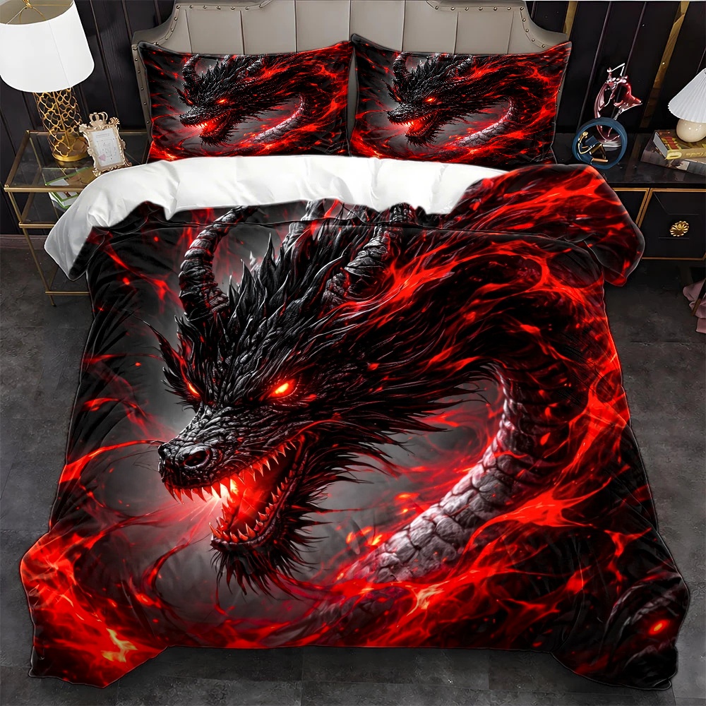 TEMU 3pcs Dragon Themed Duvet Cover Set, Bedding 3pcs Set (1*duvet Cover   2*pillowcases), Suitable For , Machine Washable, Invisible Zipper Design,