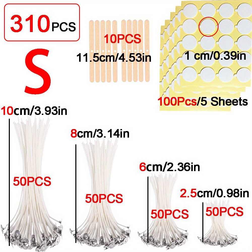 TEMU 310pcs Candle Making Kit Soy Wax Making Supplies Diy Lover Gifts Aromatherapy Candle Accessories 50pcs Candle Wicks 100pcs Nano Stickers 10pcs