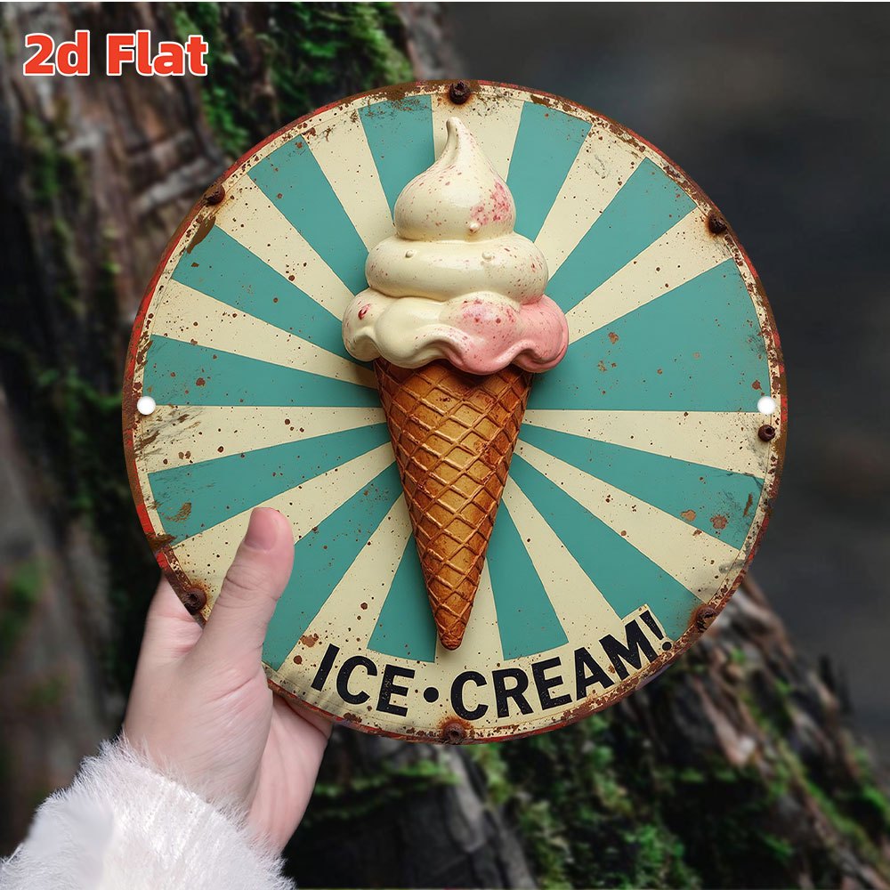 E-shop 1 Stück Vintage Eiscreme- Metallschild - Rustikale Türkis & Weiß Runde Wanddekoration mit "EISCREME!" Design, 20x20cm Langlebige Eisenkunst für