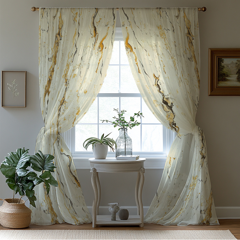 TEMU 2d Flat, 2pcs Curtains, 2d , Semi-sheer Curtains - , Printed Design - Modern Home Decor & Artistic Drapes - Suitable For - Machine Washable -