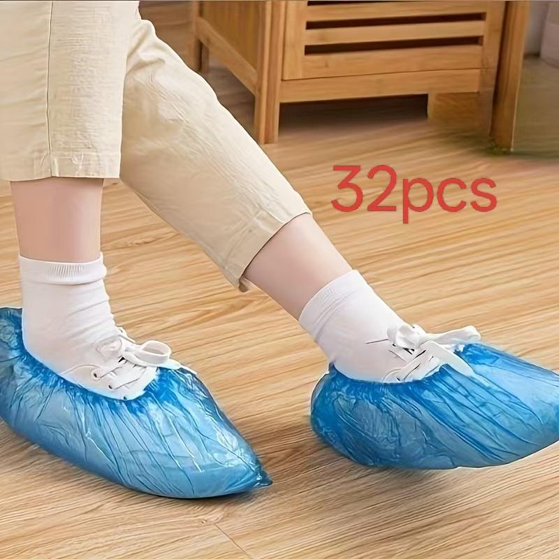 TEMU 12/32pcs Couvre-chaussures jetables , fabriqués en plastique durable avec une d'ouverture élastique, ne glissent pas facilement. Convient à