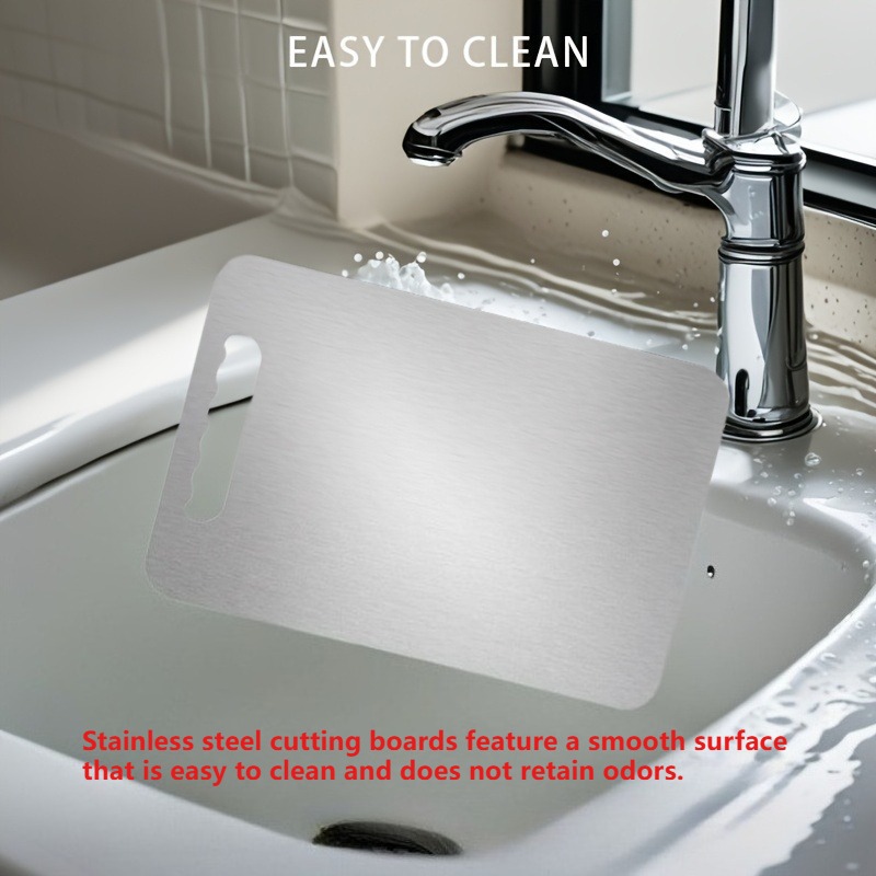 3 шт. прочная разделочная доска из нержавеющей стали пищевого класса,   и портативная   доска для нарезки,   подходит для кемпинга, использования на открытом воздухе, домашних кухонь и ресторанов. отлично подходит для нарезки фруктов и овощей, а также как инструмент для барбекю Детали 1
