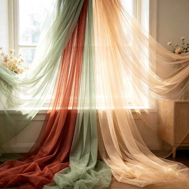 TEMU 3pcs Set - Rosemary Green And Champagne And Rust Red Transparent Mesh Gauze Decorative Items, Multi-functional Hanging Decorations, Wedding