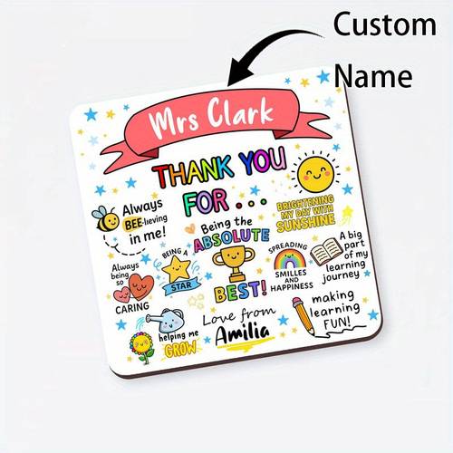 1 wooden coaster personalized teacher coaster thank you gift for him end of year gift for students cute colorful teacher appreciation coaster