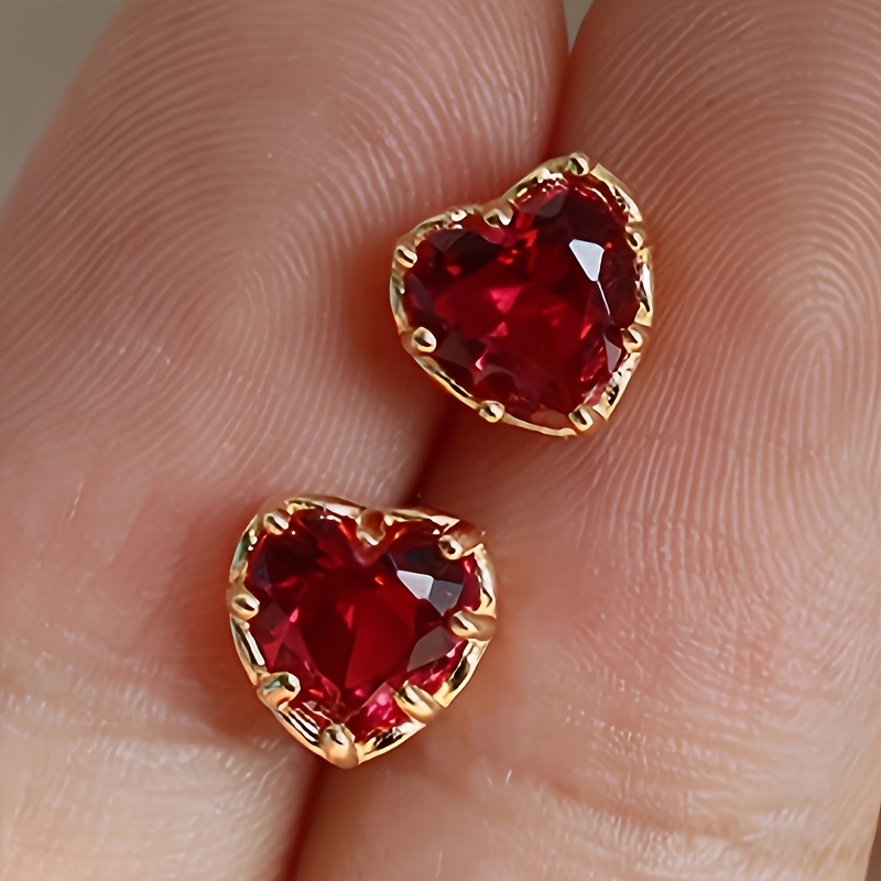 E-shop Romantische, exquisite rote Zirkonia-Herzohrringe für Damen, , Freizeit, Party, süße Ohrstecker, das perfekte Geschenk zum Valentinstag