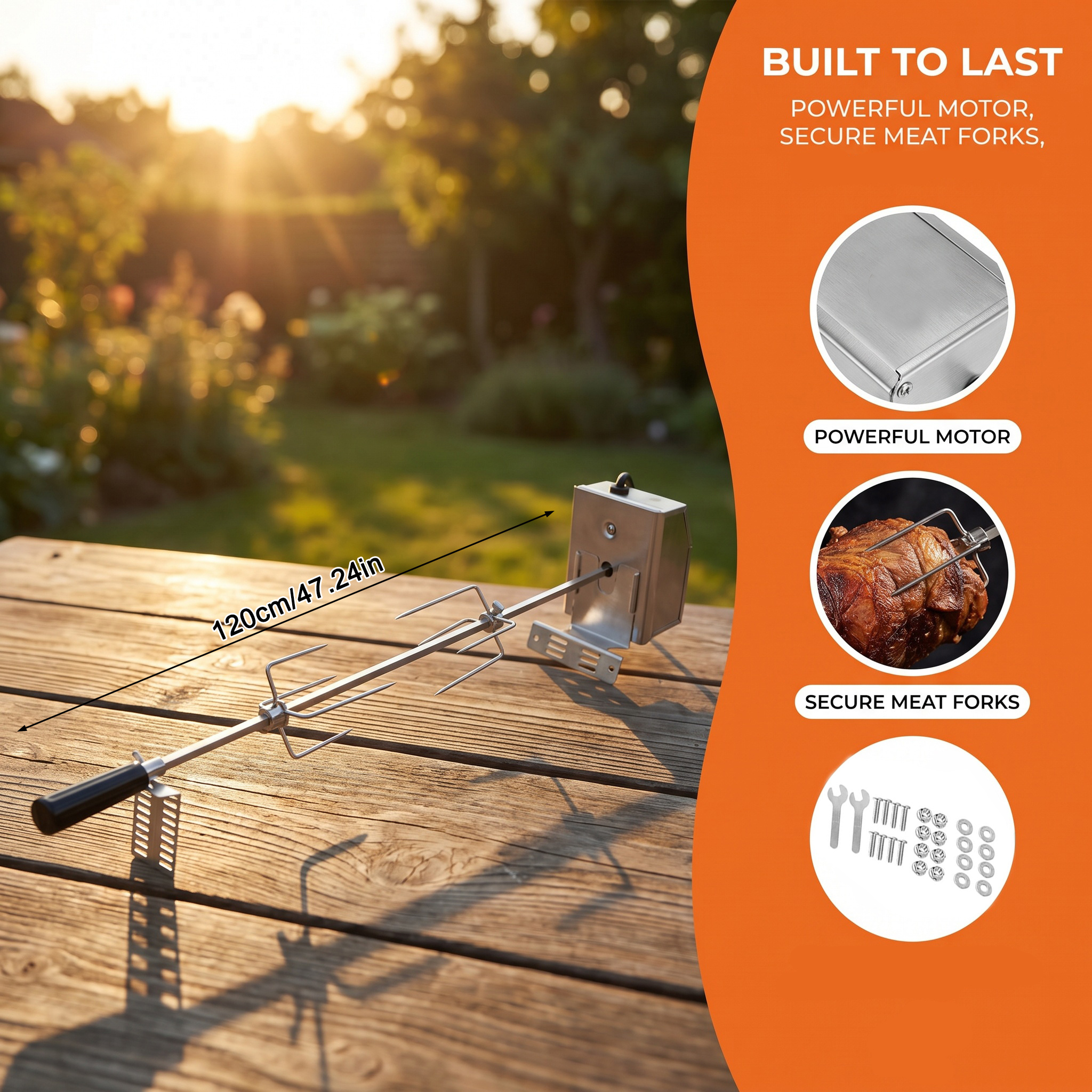 2/4pcs Electric Bbq Rotisserie Universal Grill Skewer Made Of Stainless Steel With Motor, Handle And Meat Clamp