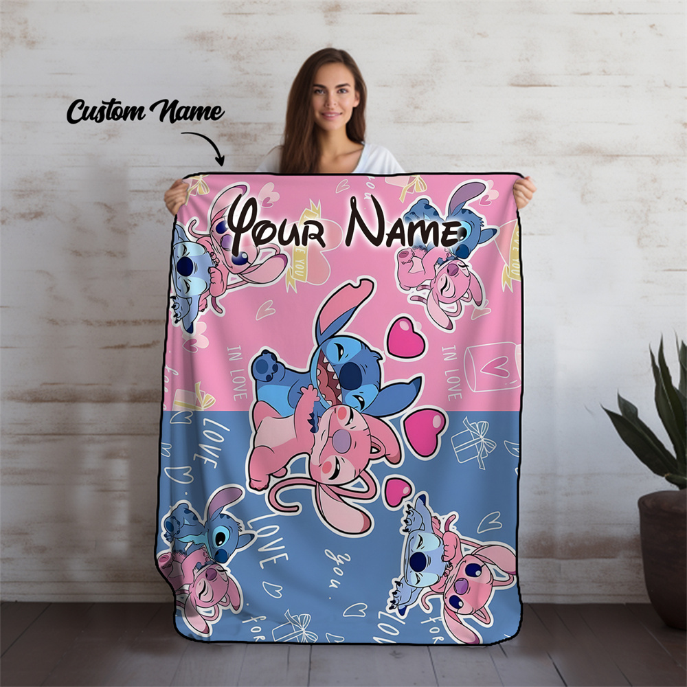 

1pc Customizable Disney & Flannel Fleece Blanket, Theme, , Knitted For Bed, Sofa, - Personalized Name