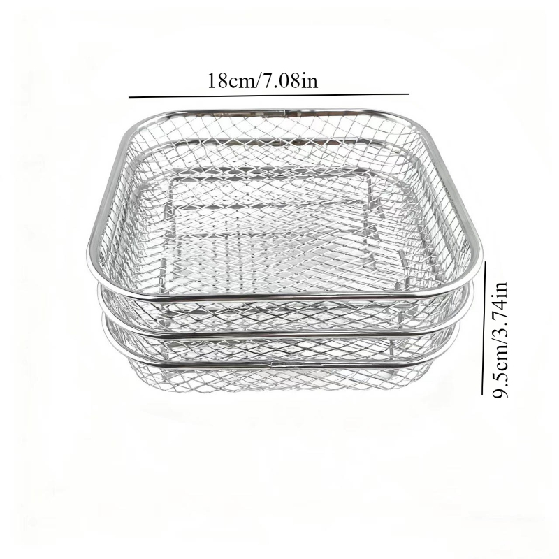 Image of 18cm/3pcs Stainless Steel Portable Outdoor Grill Kitchen Oven Air Fryer Accessory Rack, Grill Basket, Vegetable Basket, Drain Rack For Bbq Enthusiasts And Outdoor Chefs