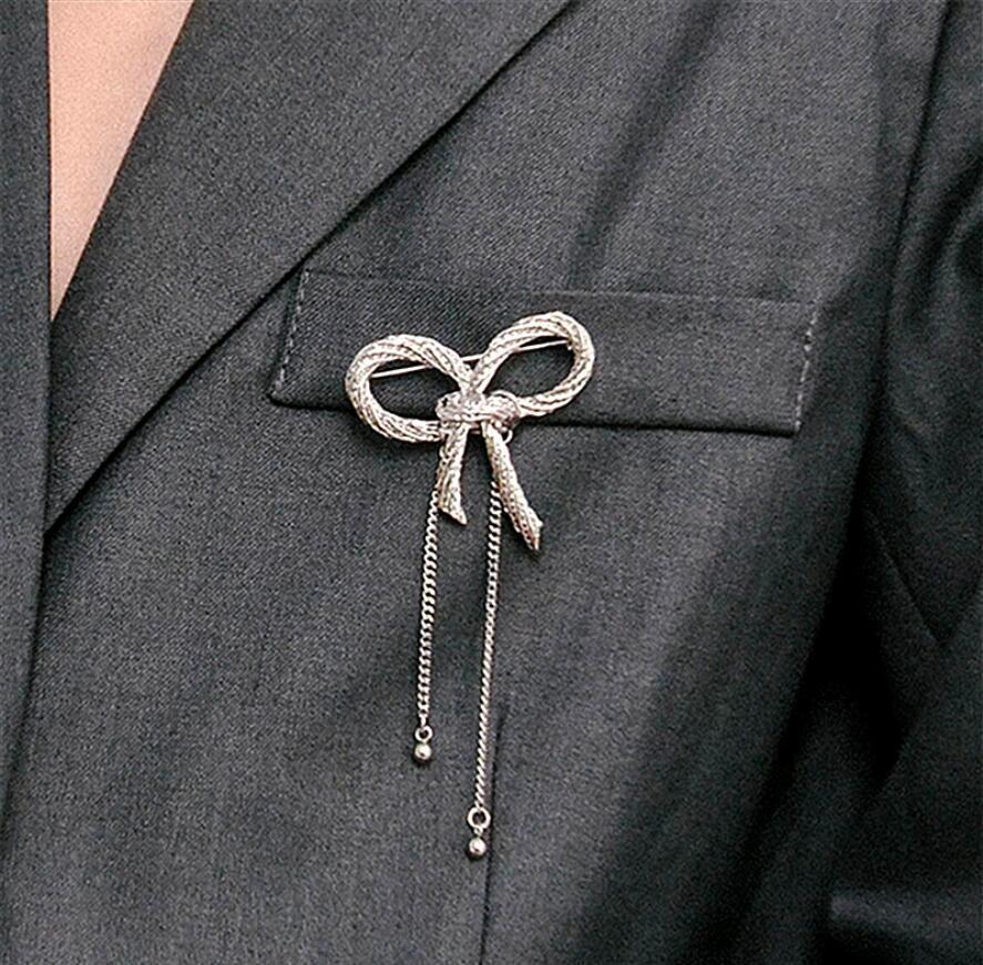   elegant bowknot brooch pin enamel novelty bow ribbon tassel chains fashion accessory for men and women details 0