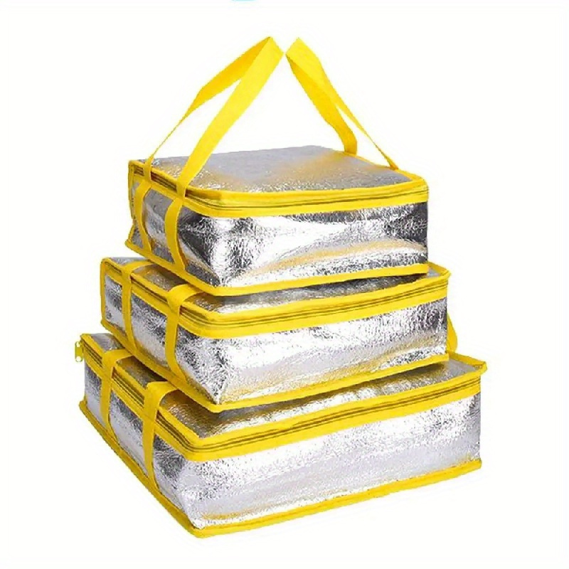 TEMU 3-pack Aluminum Insulated Delivery Bags No Food Contact, Portable Foldable Cooler Pizza With Handle, Picnic Beverage Storage, Catering Transport