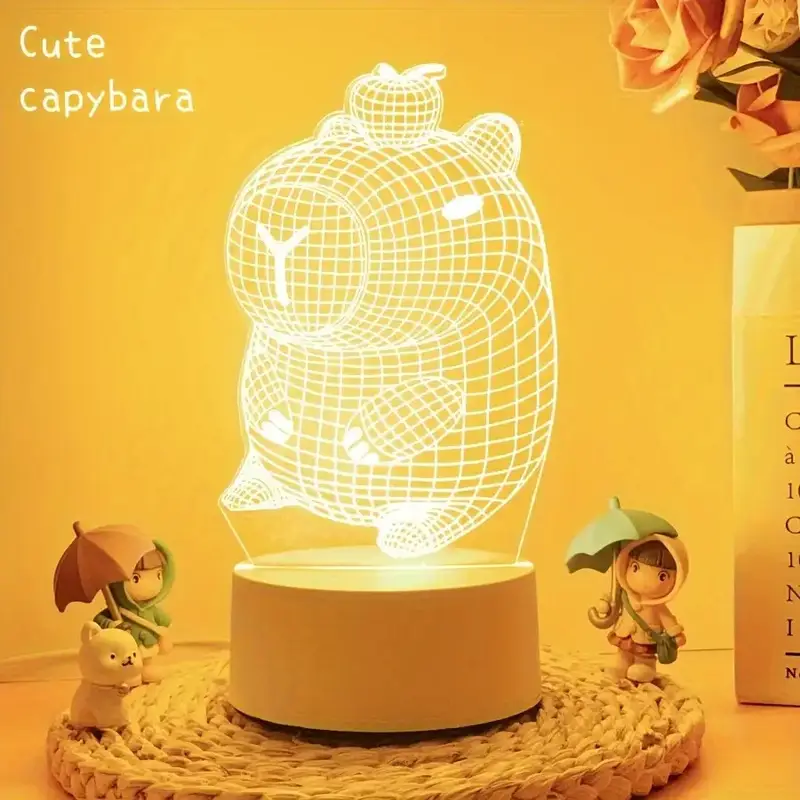 adorable 3d capybara night light usb powered bedside lamp suitable for bedroom living room office desktop decoration no batteries needed eye friendly warm gift for modern decoration plastic material switch control lighting Product details 0