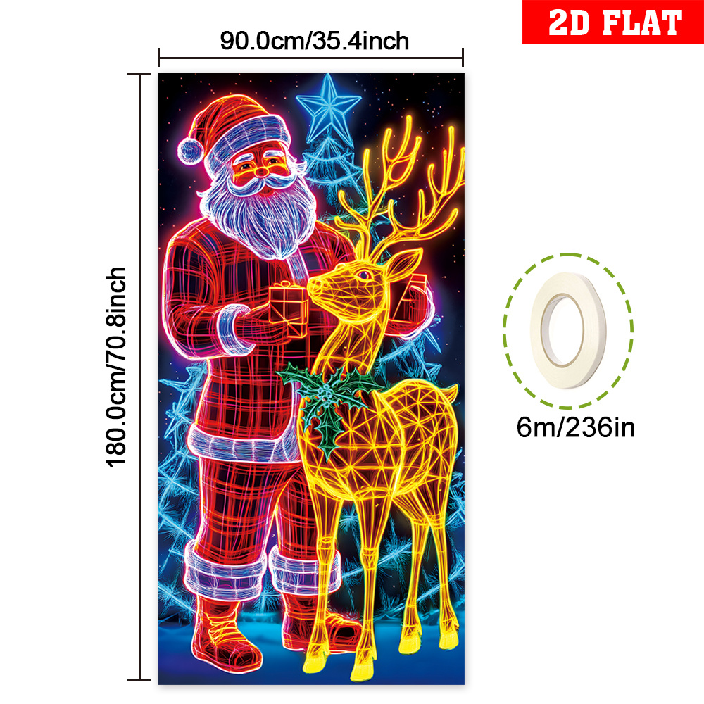 TEMU Bannière de Noël 2D Plate, 1 pièce, Phosphorescente Activée par les UV, Convient aux Fêtes d'Hiver et du Nouvel An, Housse de Porte aux UV avec
