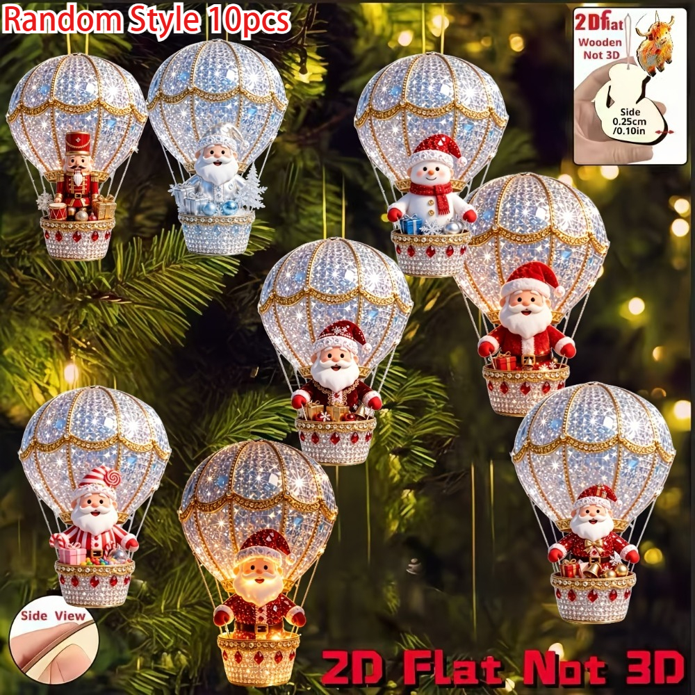 TEMU 2D , [2D ] 10 piezas de adornos colgantes de madera de estilo aleatorio para Navidad y Halloween, con un hermoso Papá Noel, adornos colgantes
