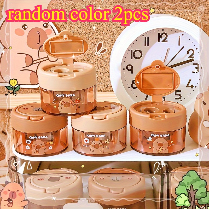 Random Pattern 2pcs Fun Flip Double-hole Pencil Sharpener, Cute Creative Mini Pencil Cutter, Stationery For Office & School Use, Perfect Gift And Prize