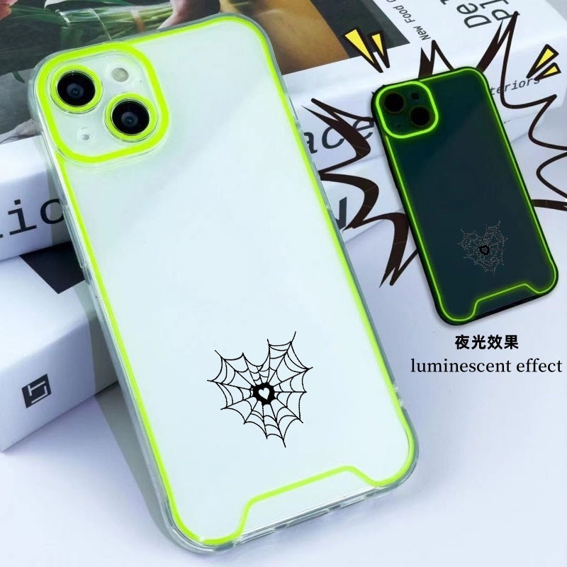 TEMU Phone Case - Minimalist And Elegant Heart Spider Web Transparent Neon Candy-colored Glow Tpu Phone Case, Protective Cover Compatible With Iphone