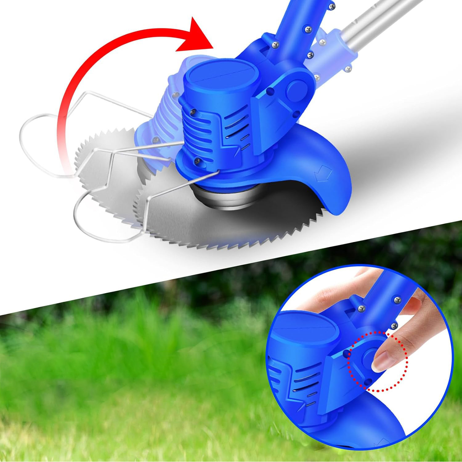 1 set heavy-duty -like lawn grass trimmer with ergonomic handle & adjustable length - cordless-like operation, durable plastic construction, multi-functional tool for lawn mowing,  , brush clearing - ideal for residential/commercial use (-free, no /electrical outlet required) - compact & portable design with safety lock &   for long-lasting use, lawn trimmer, trimmer head for grass cutters, grass trimmer head attachment, lawn mower accessories, Product details 7