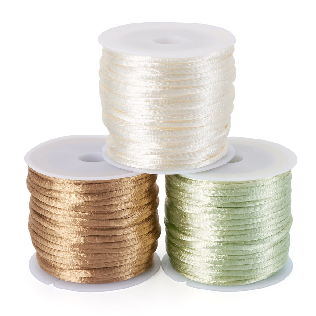 TEMU 3 Rolls 3 Colors Nylon Rattail Satin Cord, Beading String, Jewelry Making, Mixed Color, 2mm, About 10.93 Yards(10m)/roll, 1 Roll/color, Beading