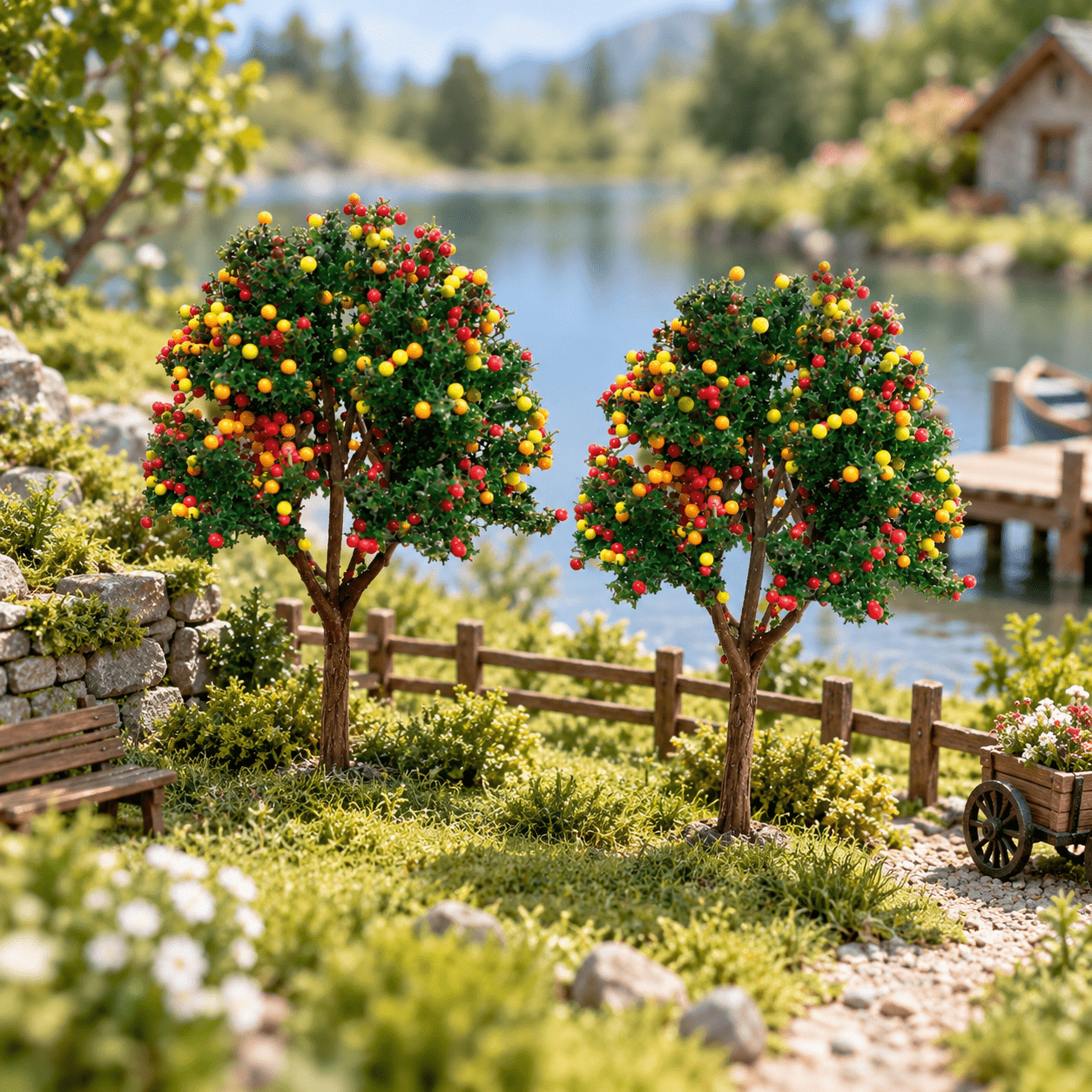TEMU 2pcs Miniature Colorful Berry Tree, Artificial Fruit Tree For Model Landscapes, Gardens, Railway & Diy Scenery