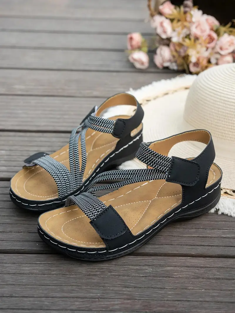 magimobo womens summer sandals casual open toe wedge heel thick cushioned pu sole adjustable ankle strap hook and loop closure breathable synthetic cover for beach casual casual attire crisscross strap design durable footwear Product details 7