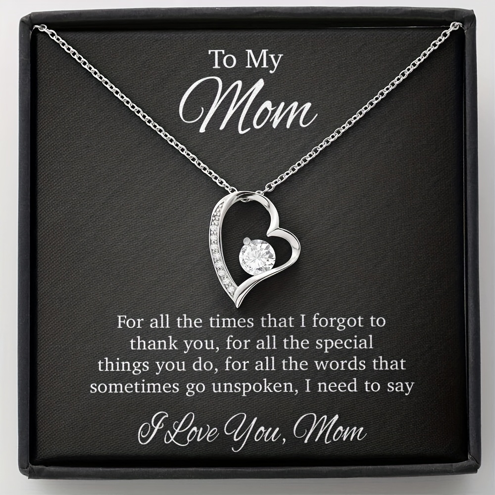 To My Mom Crystal Heart Necklace in Gift Box