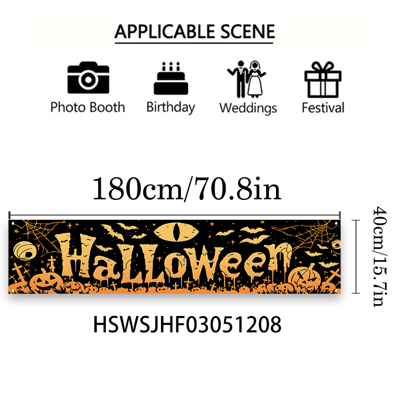 Image of [jit] 1pc, Halloween Banner, Durable Made Halloween Happy Courtyard Banner, * 15.7 Inches, With Scary Glasses And Web Background, Suitable For Party Supplies, For Electricity, Lawn And Fence Display