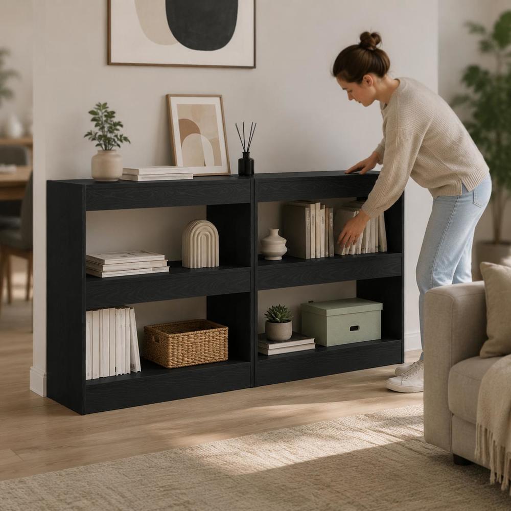 Image of 2 Tier Bookcase 2pcs, Wood Composite Bookshelf, Modern Cube Shelf Storage Organizer For Living Room Bedroom Home Office, 80x30x72cm, Standing Shelf