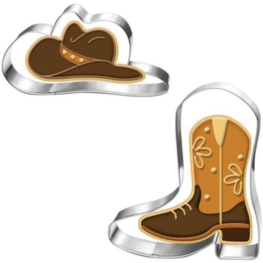 

2pcs Stainless Steel Cowboy Girl Biscuit Set, Detachable Boot & Hat Shapes For Baby Birthday & Christmas Baking