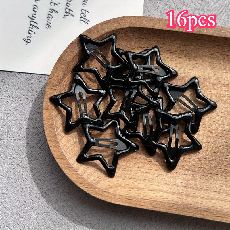 Image of 16pcs Black Pentagram Hair Clips For Bangs, Side Clips For Stray Hairs, Hair Accessories, Universal Style