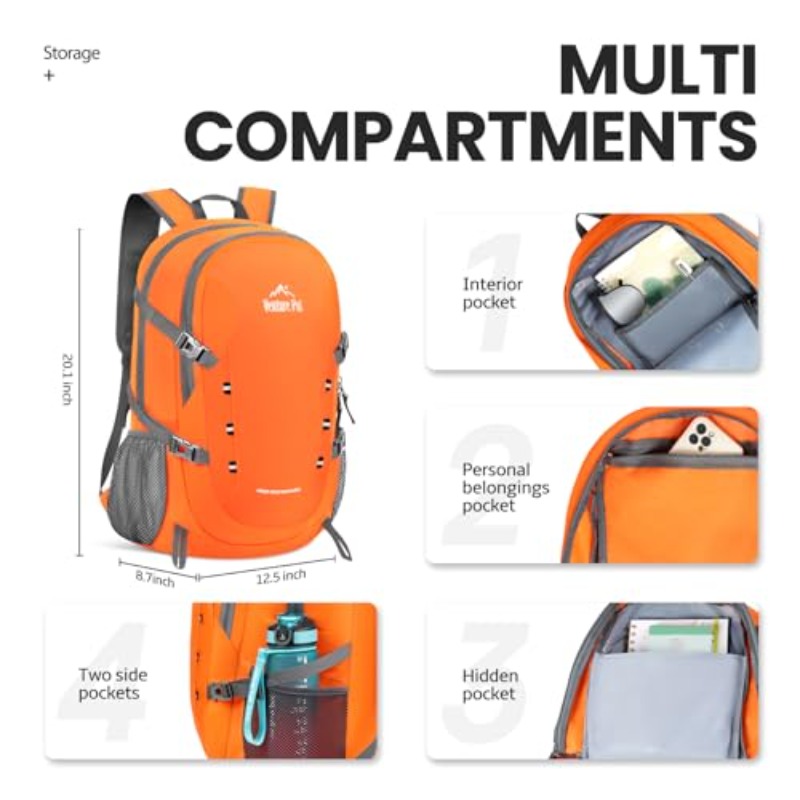 10.57gal lightweight packable travel hiking backpack  , hiking bag, backpacking gear, outdoor adventure, sporty design, compact backpack, durable construction, machine washable, packable backpack, adjustable straps,  , backpack, travel backpack airline approved,   backpack bag for men, backpack for school, backpack for travel, backpack for men, camping backpack, back pack Product details 2